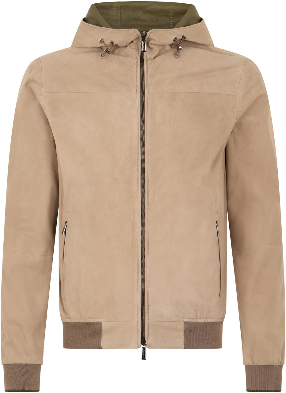 Moorer Beige leather jacket with hood, versatile style Grijs
