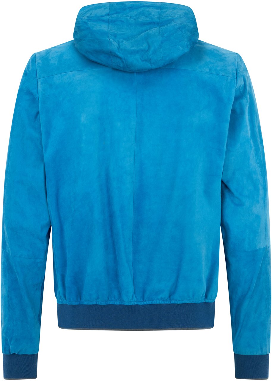 Moorer Blue leather jacket with versatile hood Blauw