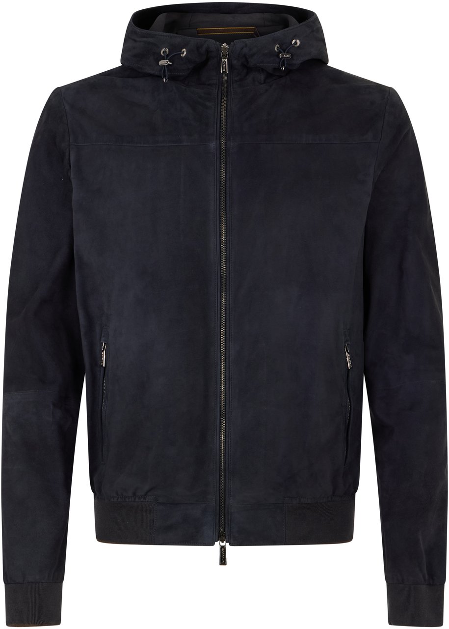 Moorer Light blue leather jacket with hood Blauw