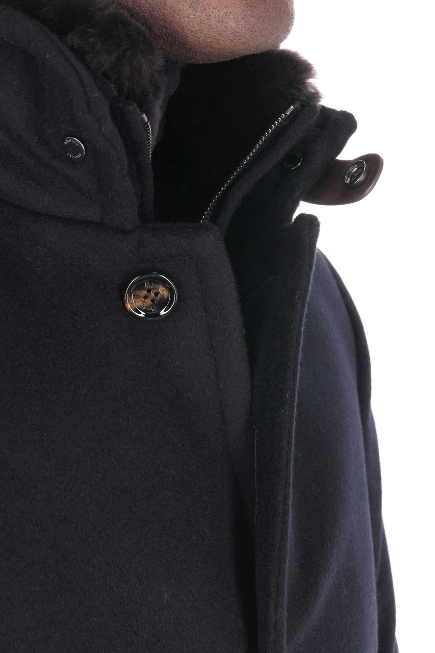 Moorer Bond-Fur-Le Wool-Cashmere Coat with Fur Collar Zwart