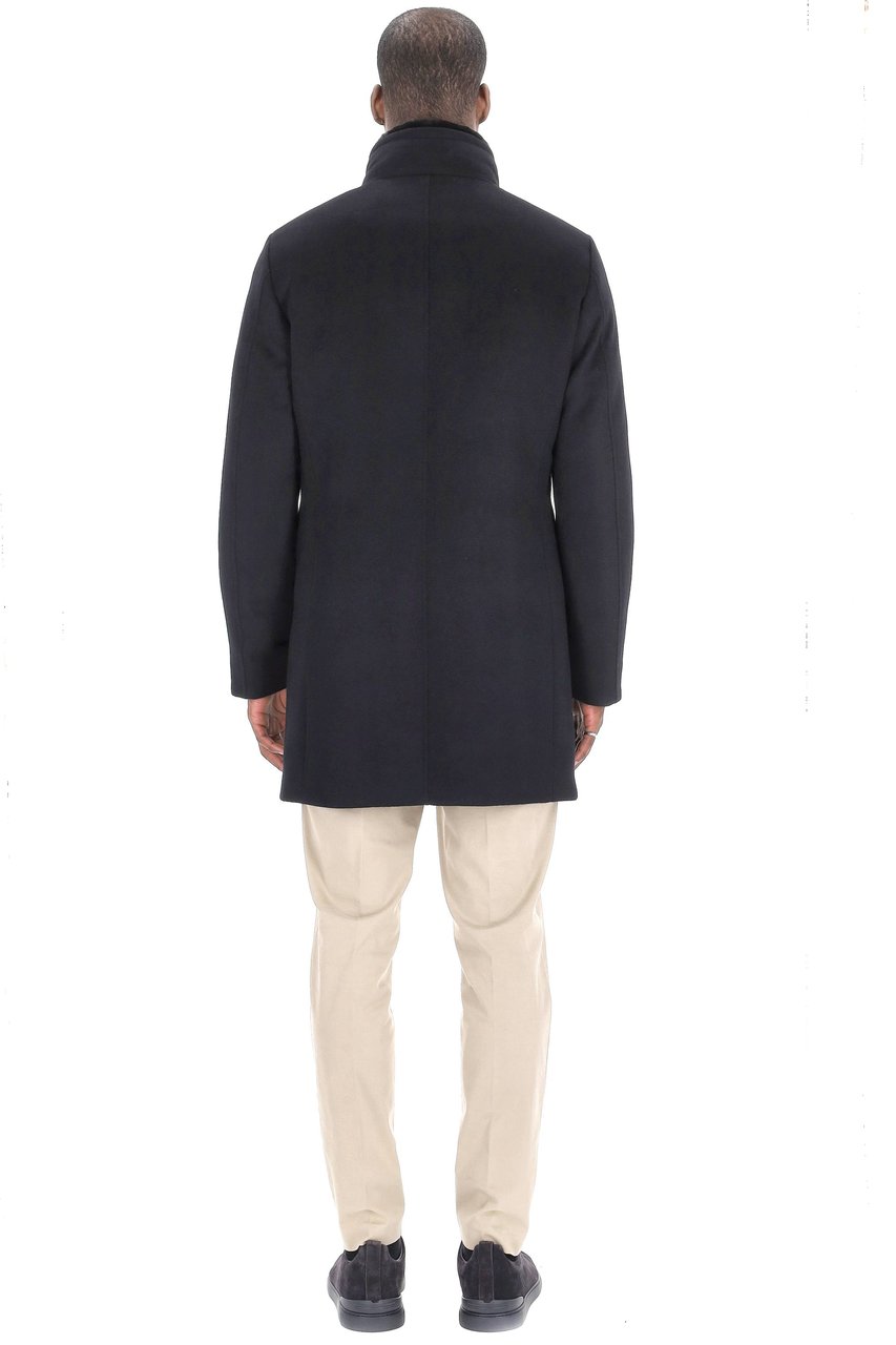 Moorer Bond-Fur-Le Wool-Cashmere Coat with Fur Collar Zwart