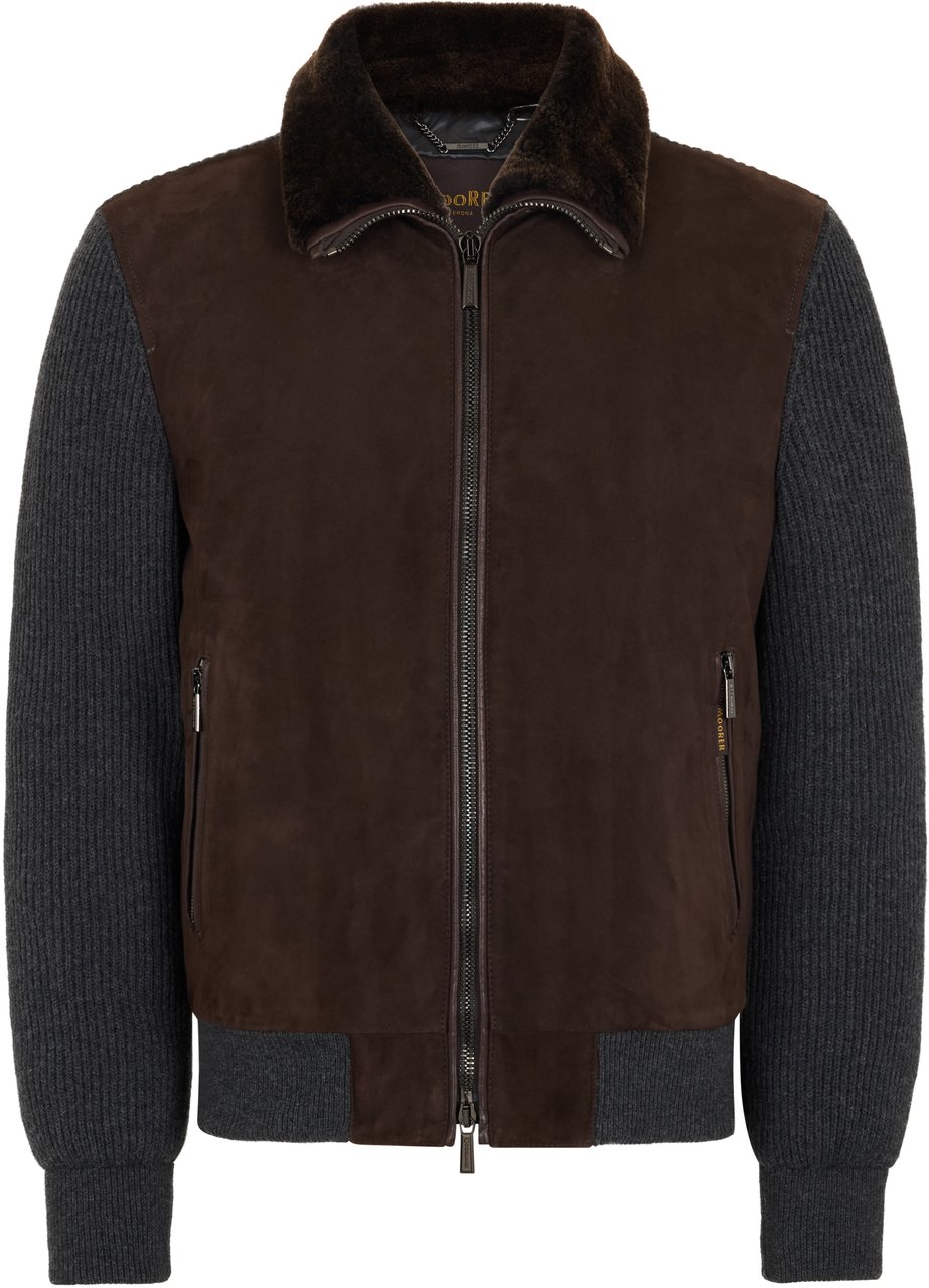Moorer Elegant brown jacket with gray sleeves Bruin