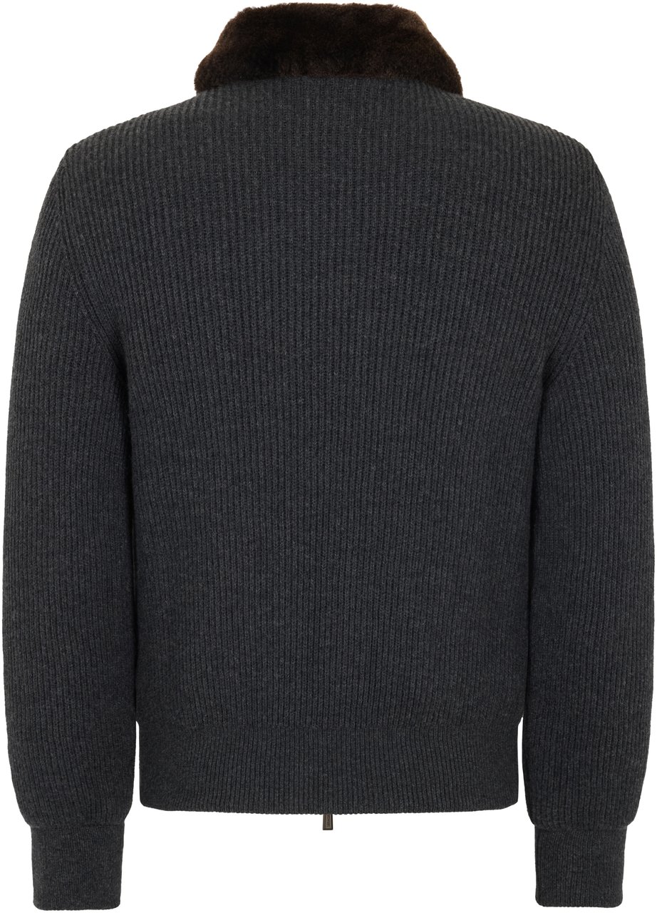 Moorer Elegant brown jacket with gray sleeves Bruin