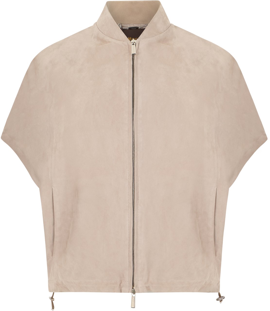 Moorer Beige leather jacket with short sleeves, versatile and minimal Grijs