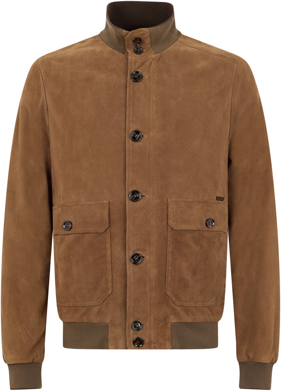 Moorer Camel-colored leather jacket with button closure. Grijs