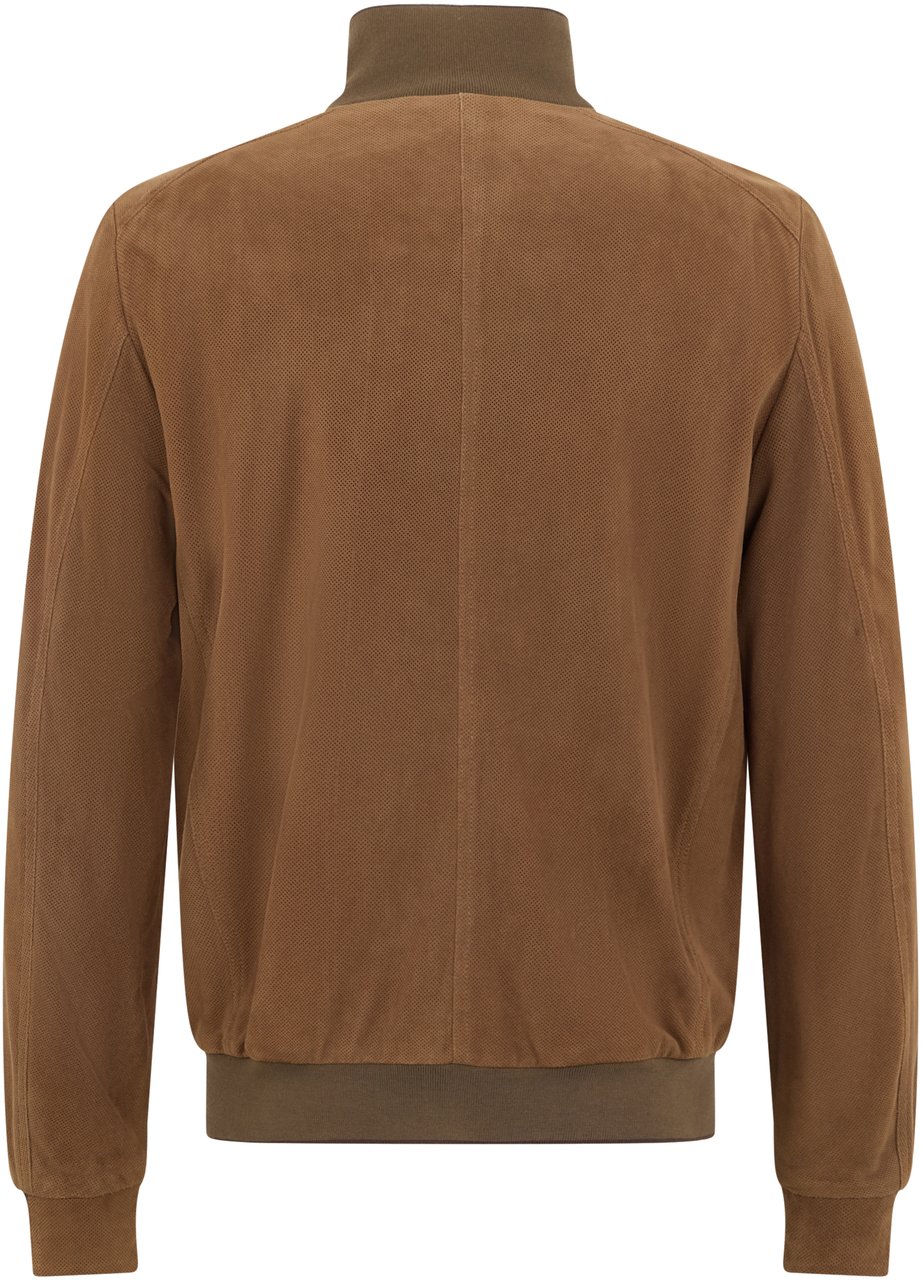 Moorer Camel-colored leather jacket with button closure. Grijs