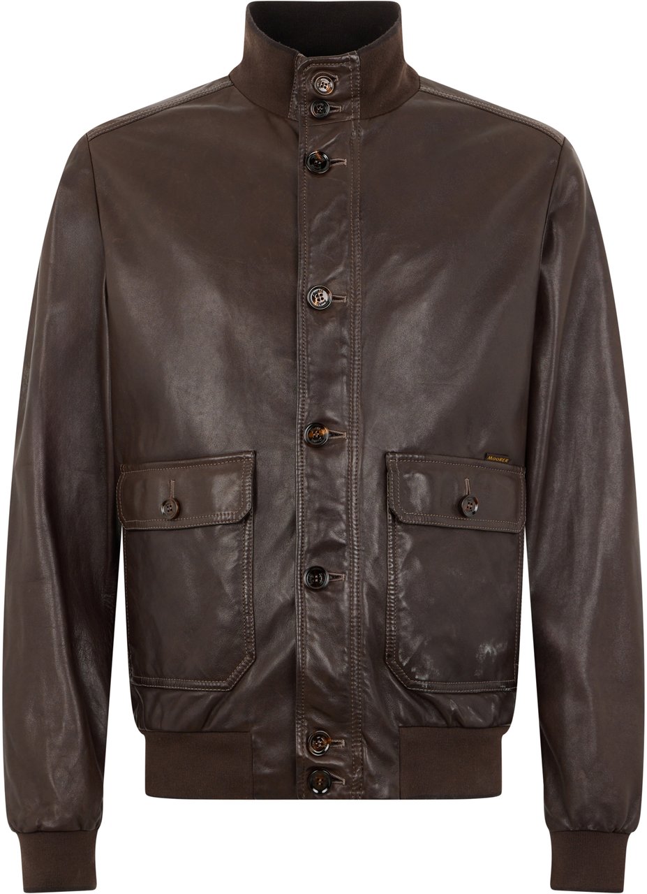 Moorer Brown leather jacket, modern and practical style. Bruin