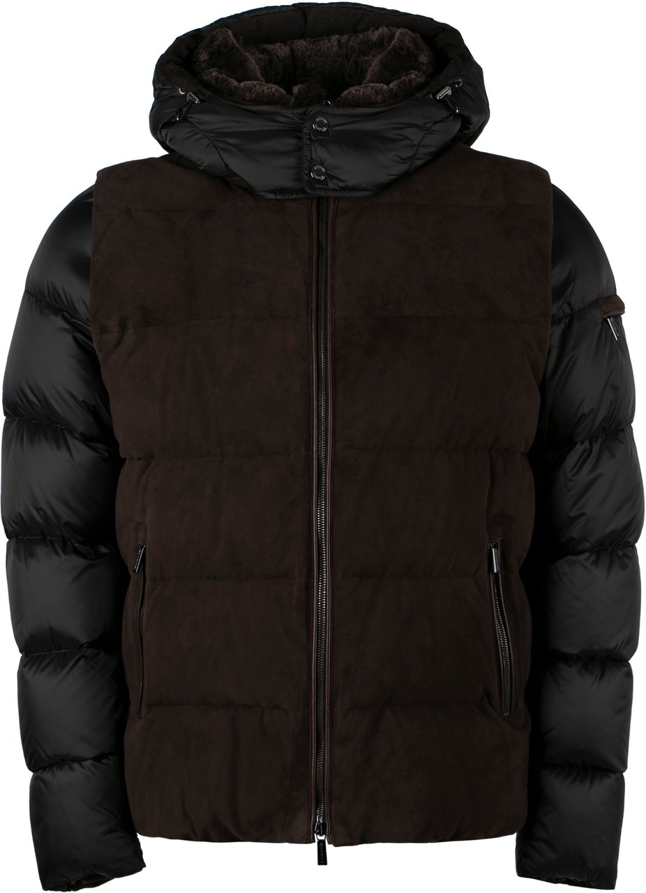 Moorer Casciano nylon and leather padded jacket Bruin