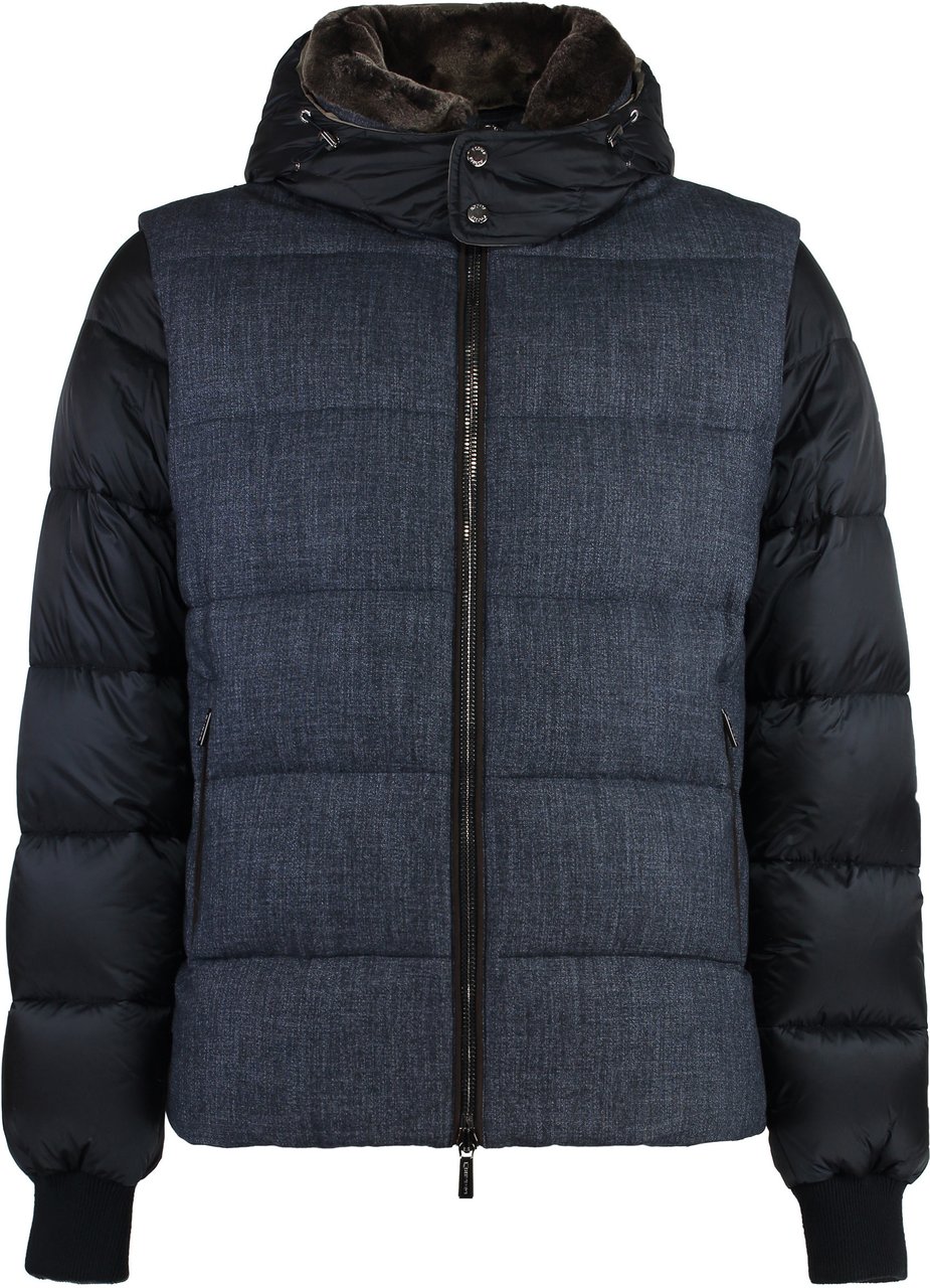 Moorer Celik hooded down jacket Blauw