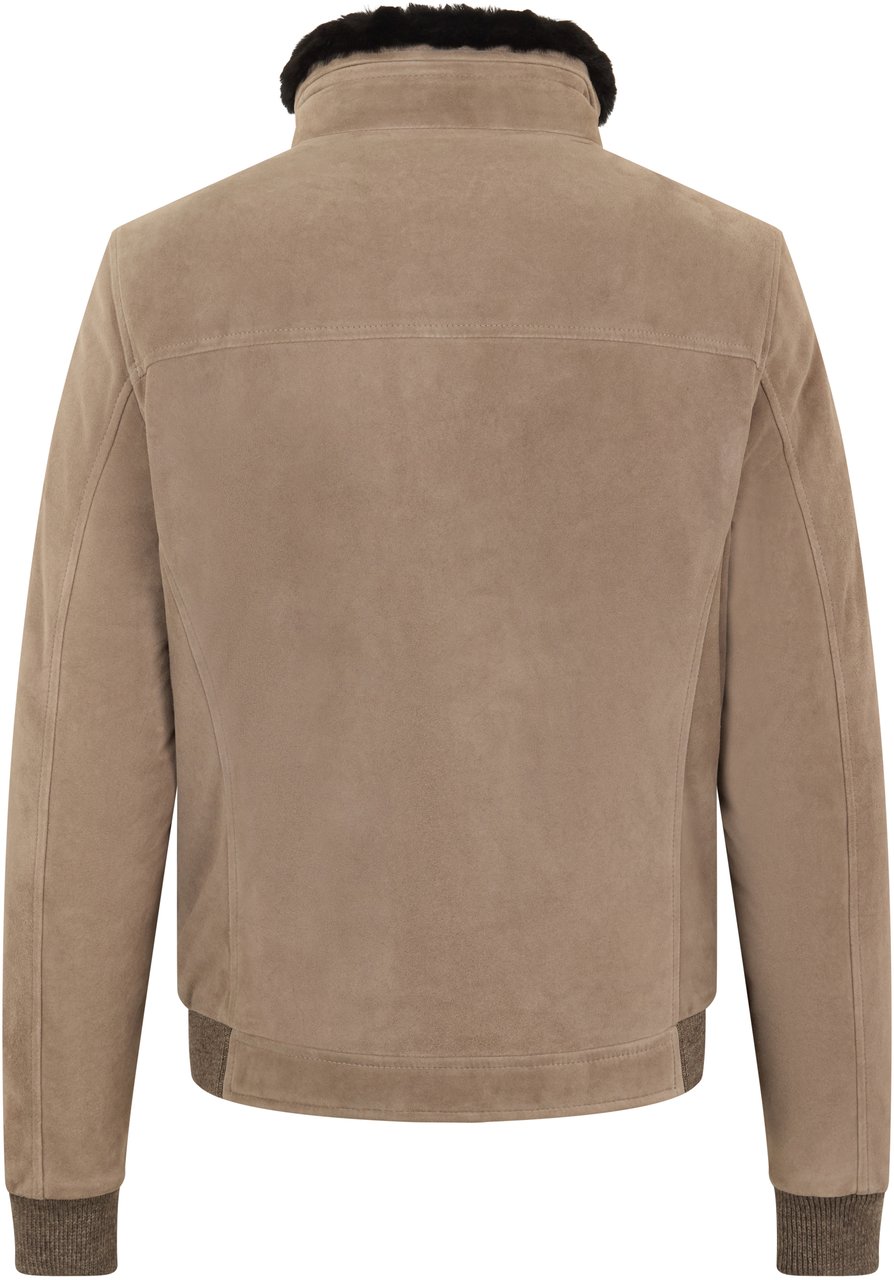 Moorer Light beige jacket with zipper and collar Bruin