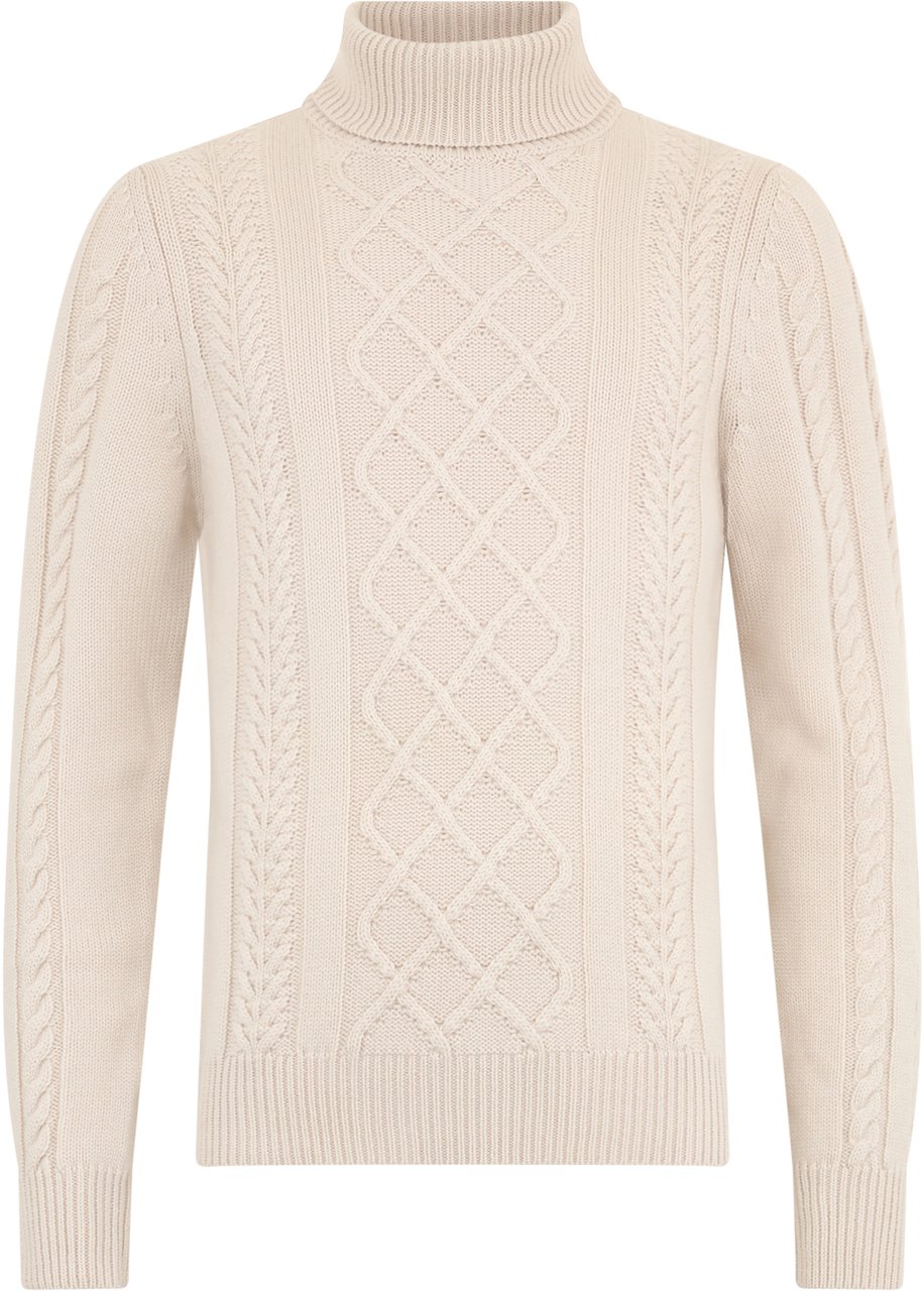 Moorer White cream sweater with high neck and minimal, versatile design. Neutraal