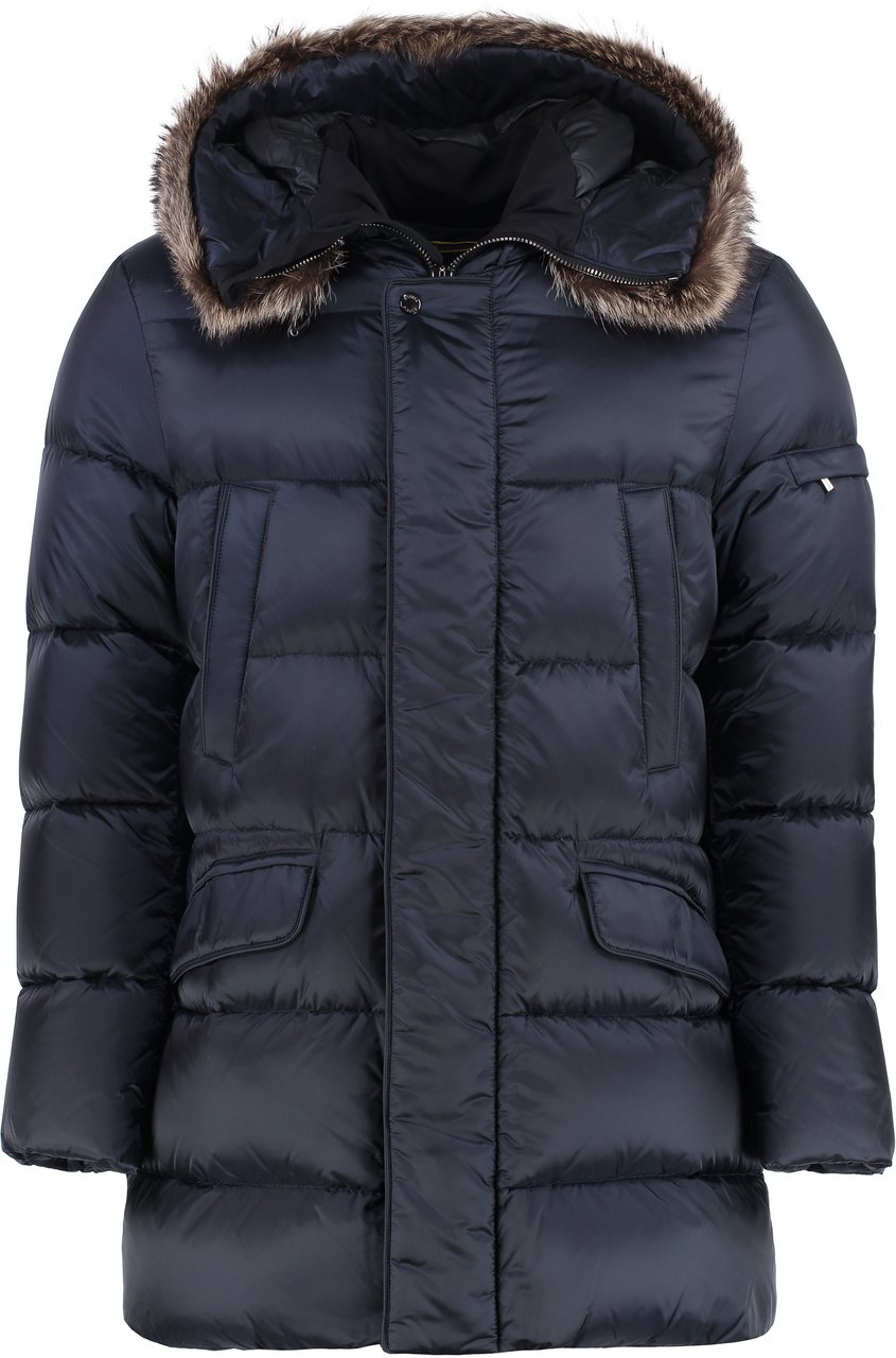 Moorer Fur trimmed hood down jacket Blauw