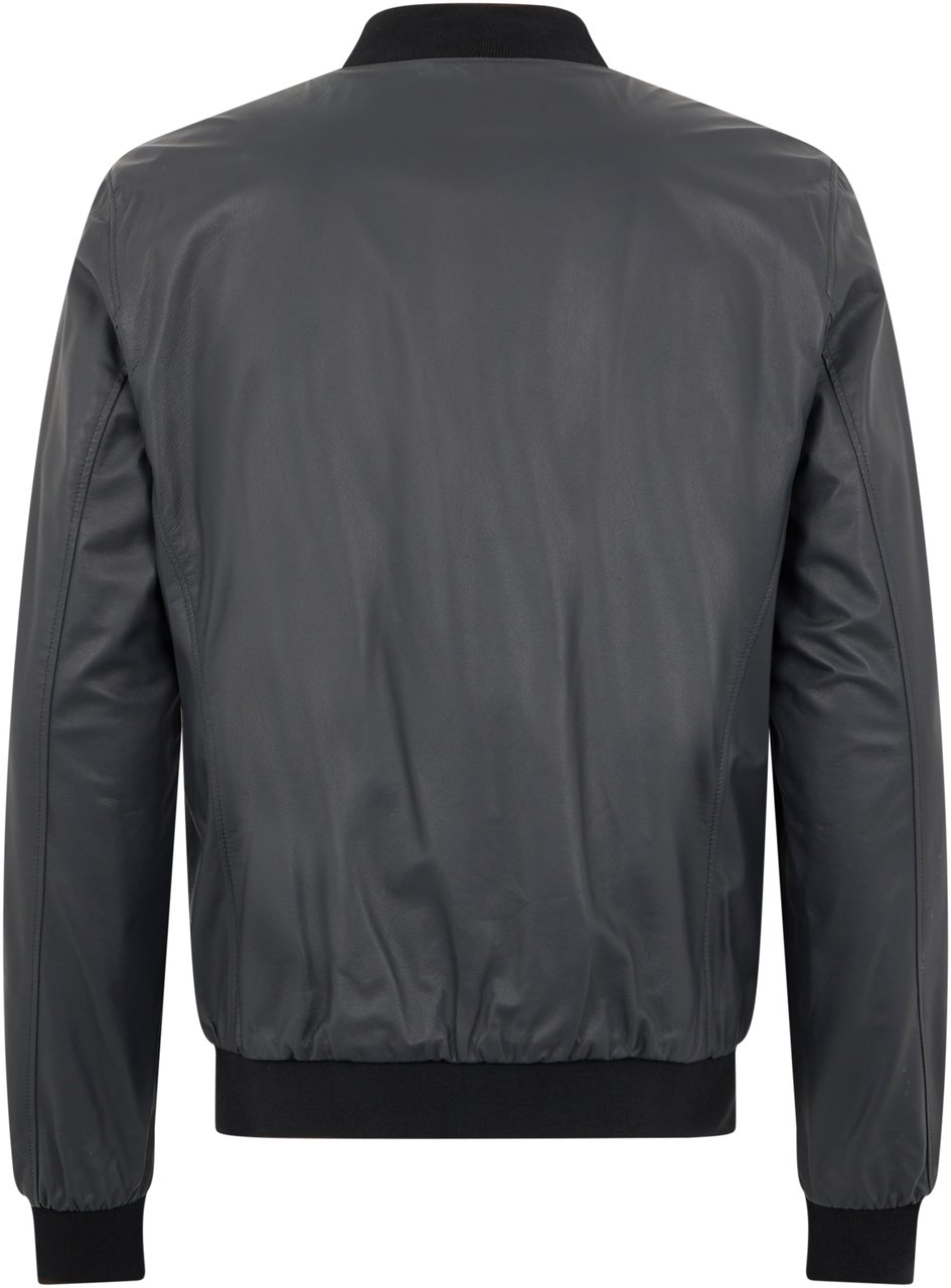 Moorer Gray leather jacket with zipper and pockets. Grijs