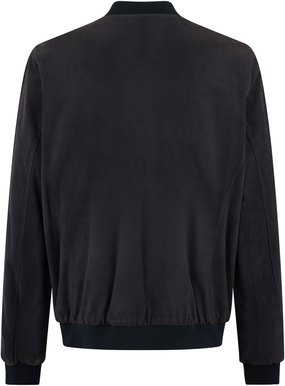 Moorer Leather jacket in dark blue color with zipper. Blauw