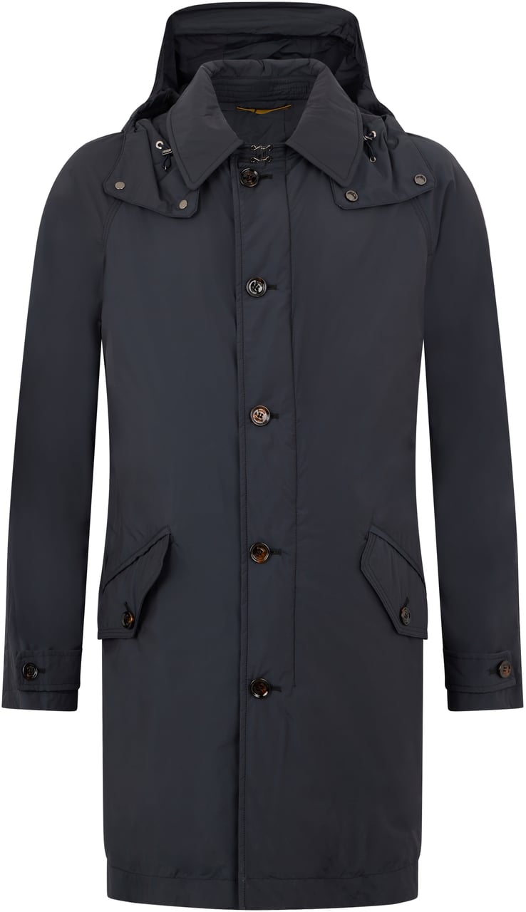 Moorer Long Jacket Elegant Man with Integrated Hood Blauw