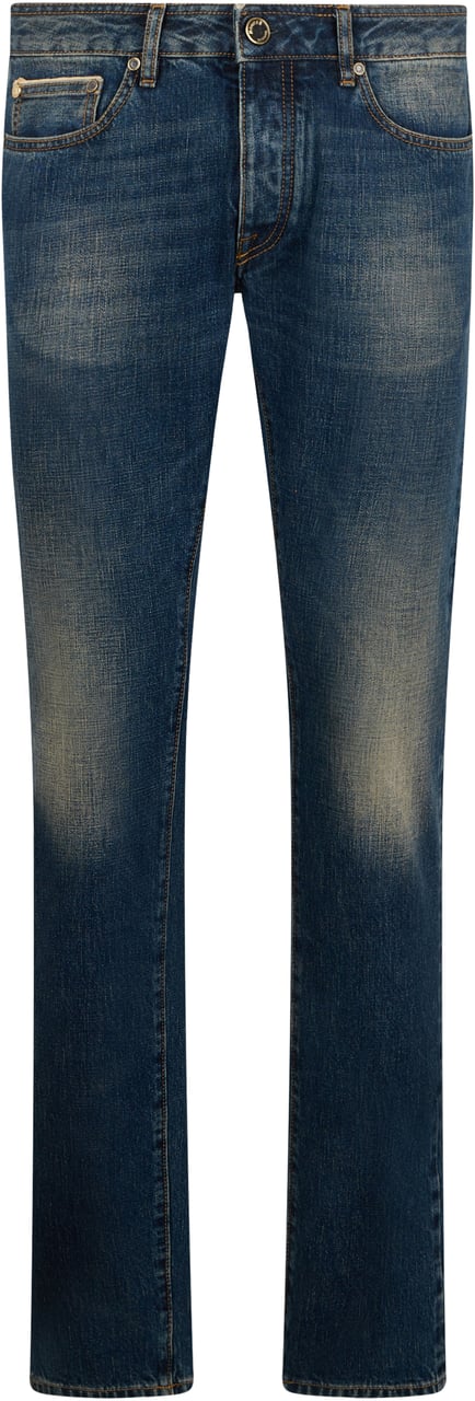 Moorer Dark blue straight jeans worn effect Blauw