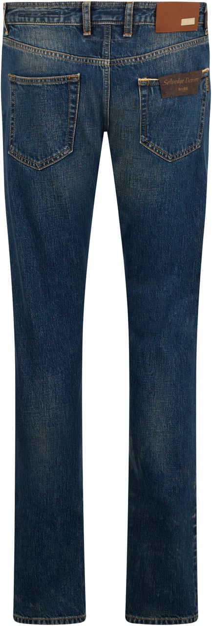 Moorer Dark blue straight jeans worn effect Blauw