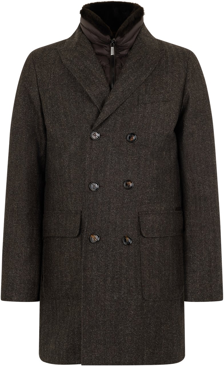 Moorer Elegant dark coat with slim fit Bruin