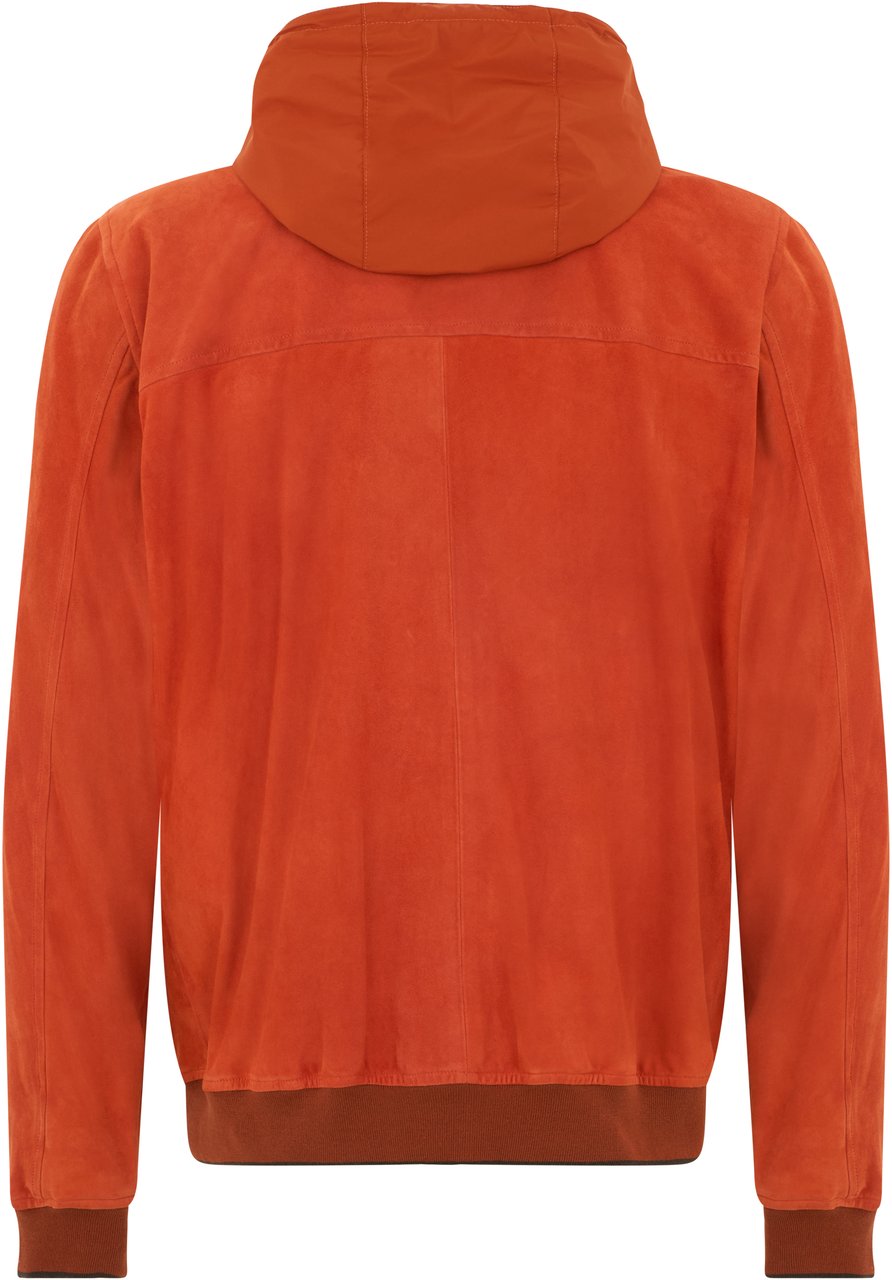 Moorer Orange leather jacket with hood, casual and versatile Oranje