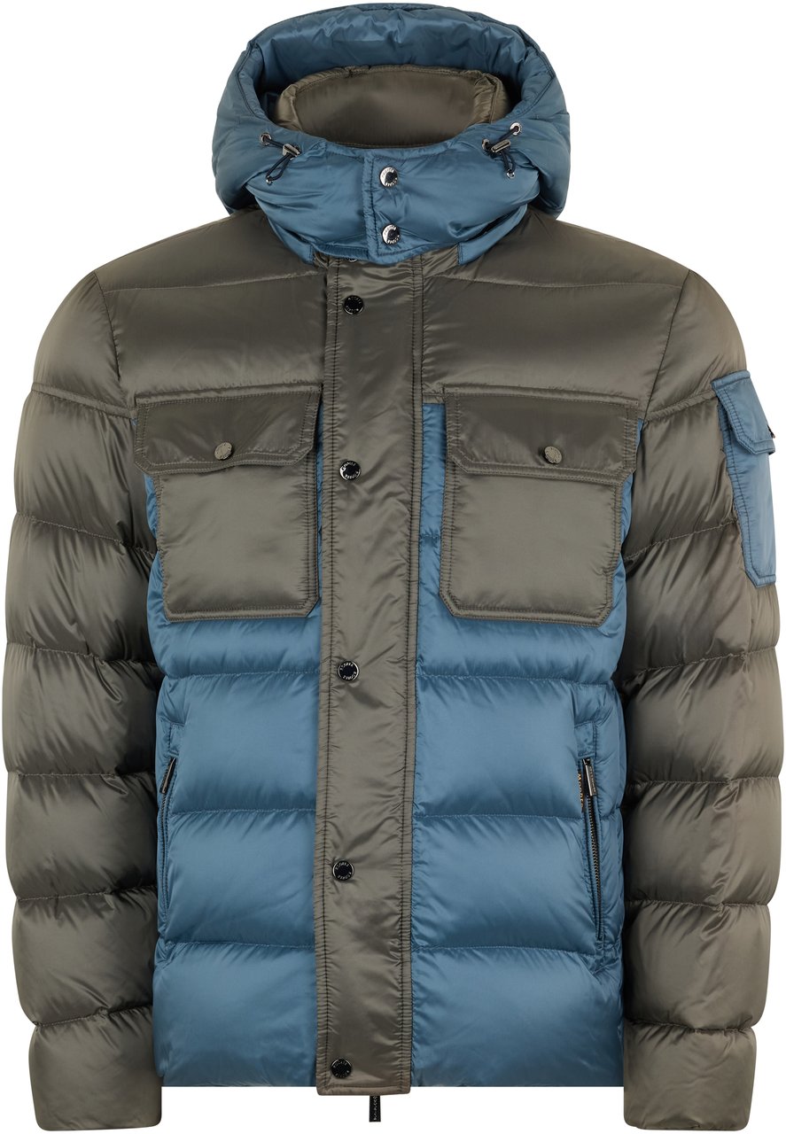Moorer Green and blue padded jacket with hood Blauw