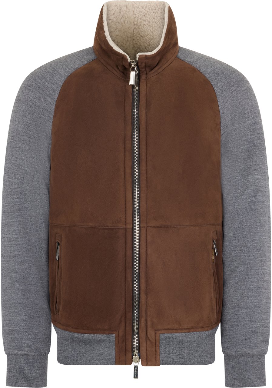 Moorer Suede jacket with front zipper Bruin