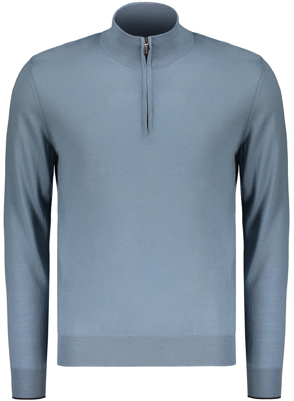 Moorer Sweater with zip Cyaan