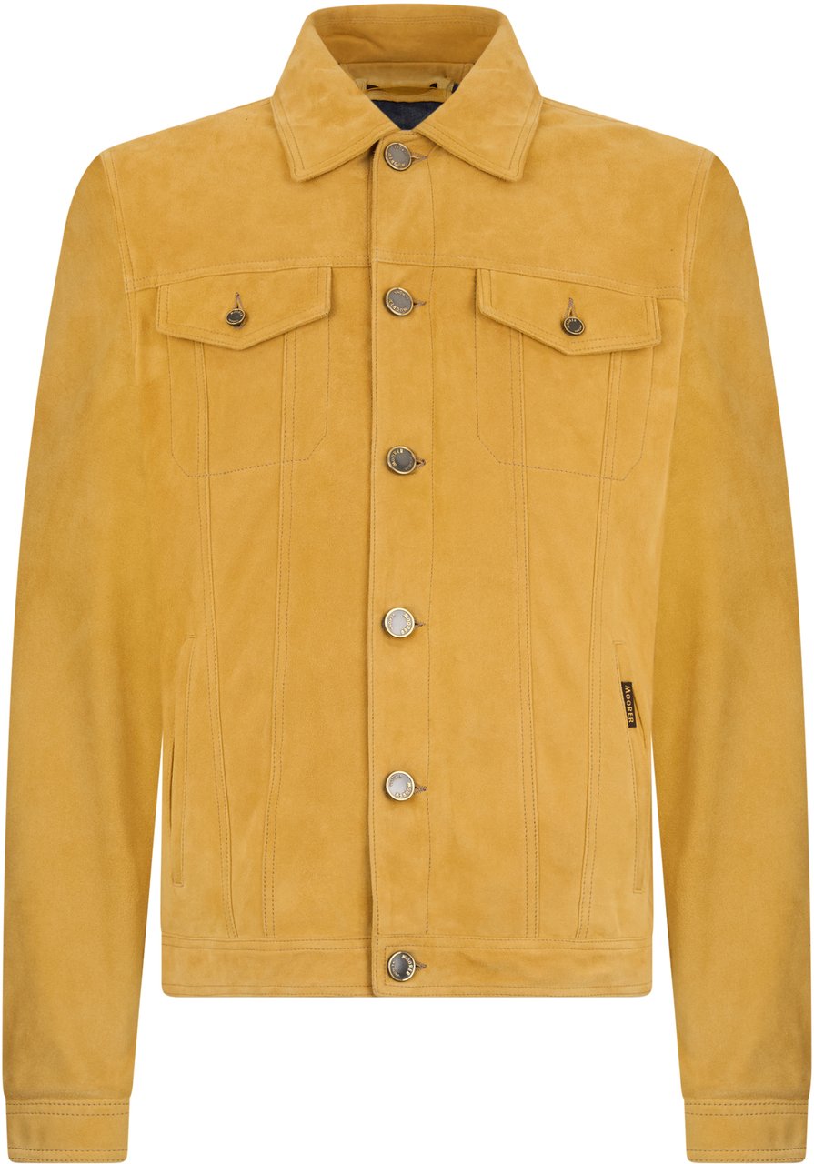 Moorer Mustard yellow suede jacket, classic versatile. Geel