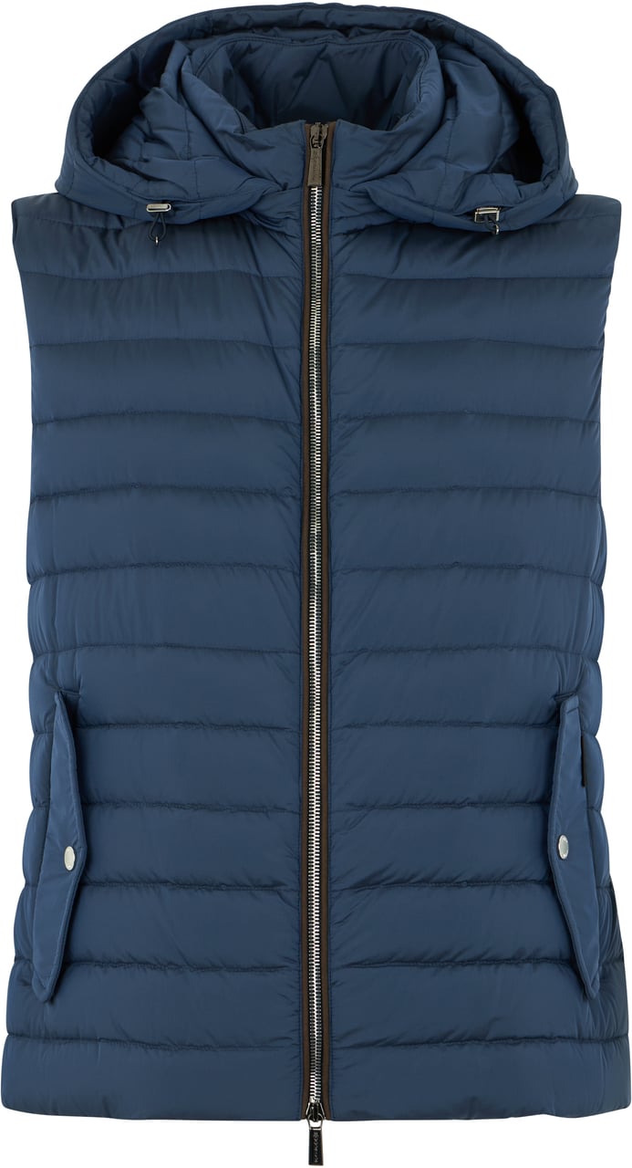 Moorer Blue vest with zipper and elegant hood Blauw