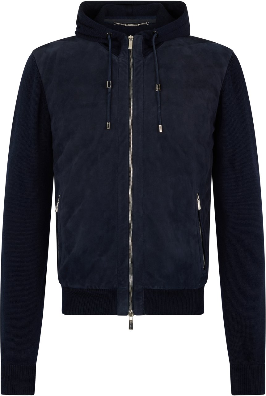 Moorer Dark blue hoodie versatile Blauw