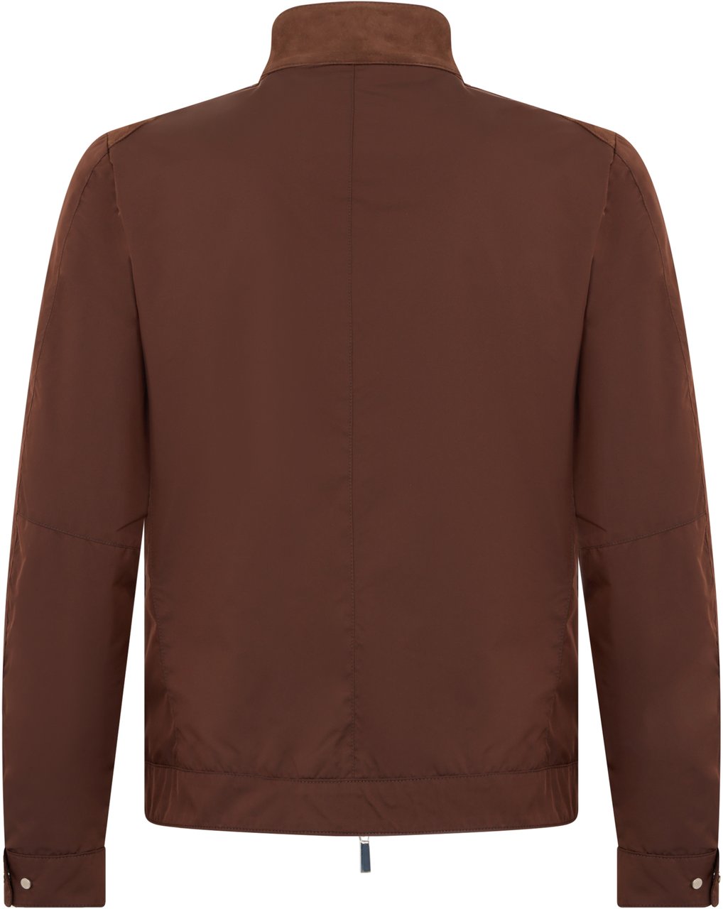 Moorer Brown leather jacket with zip and high collar. Bruin