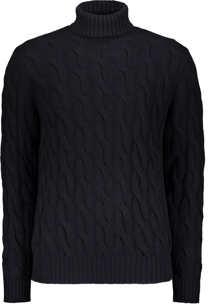 Moorer Sweater with a turtleneck made in braid Blauw