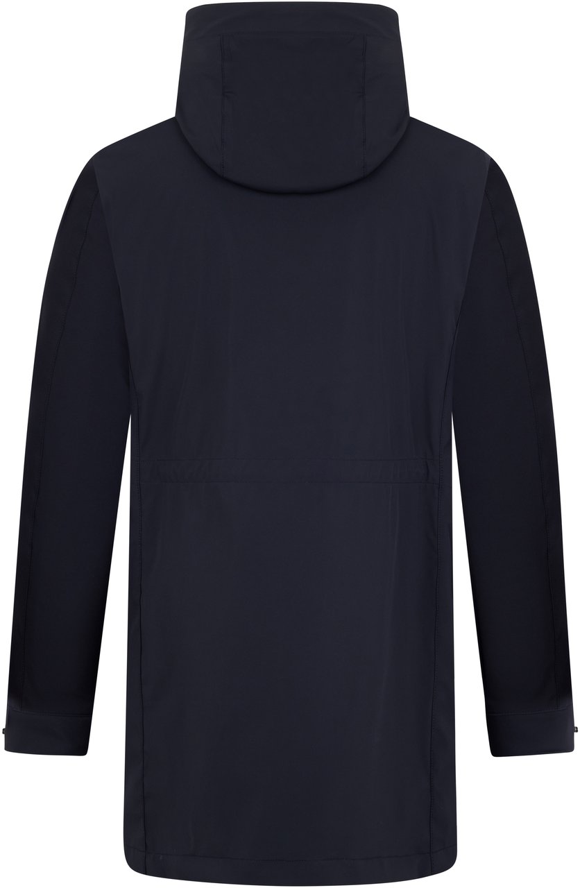 Moorer Long dark blue coat with hood Blauw