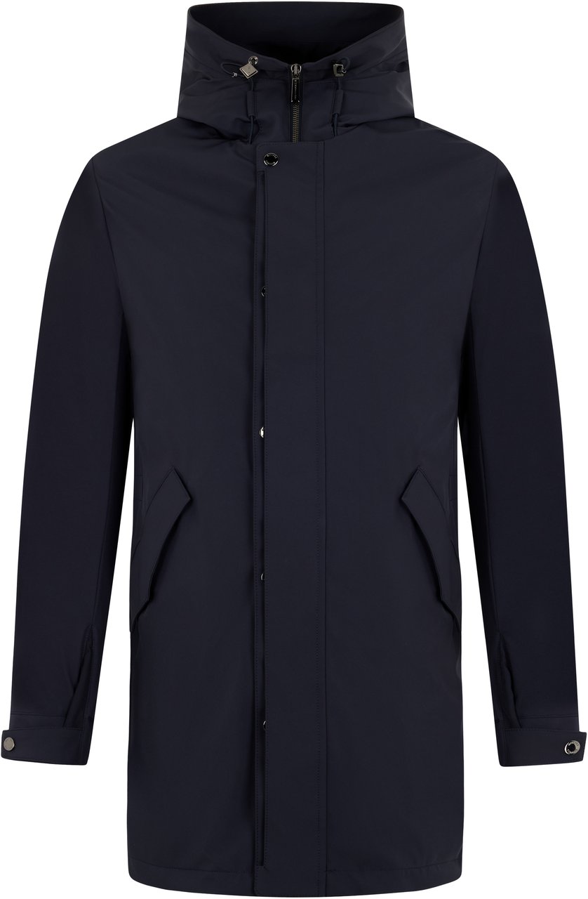 Moorer Long dark blue coat with hood Blauw