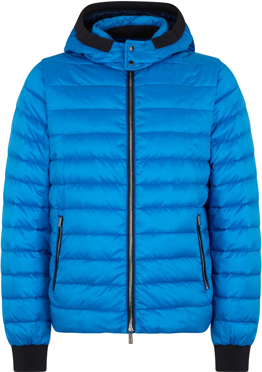 Moorer Blue padded jacket with hood and zip Blauw