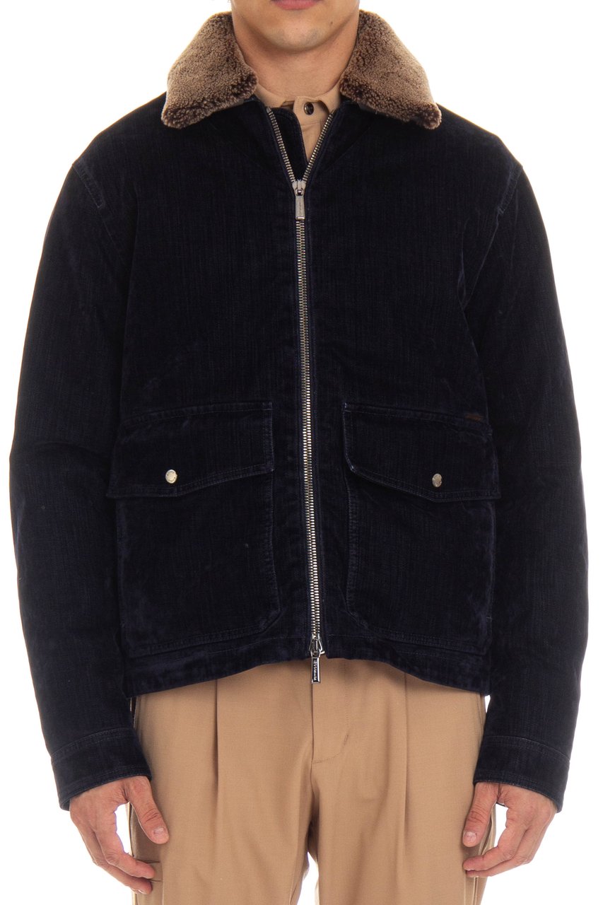 Moorer Flocked Denim Bomber Padded Zwart