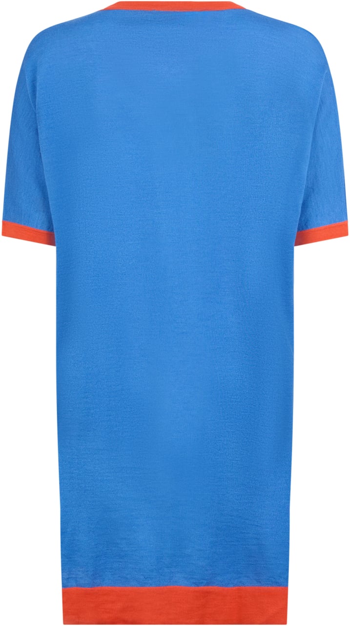 Moorer Blue t-shirt style dress with bright orange details. Blauw