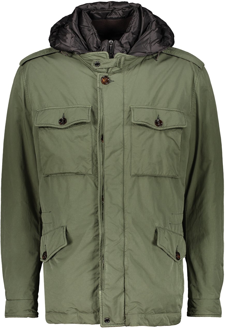 Moorer Olive green down jacket with hood and pockets Groen