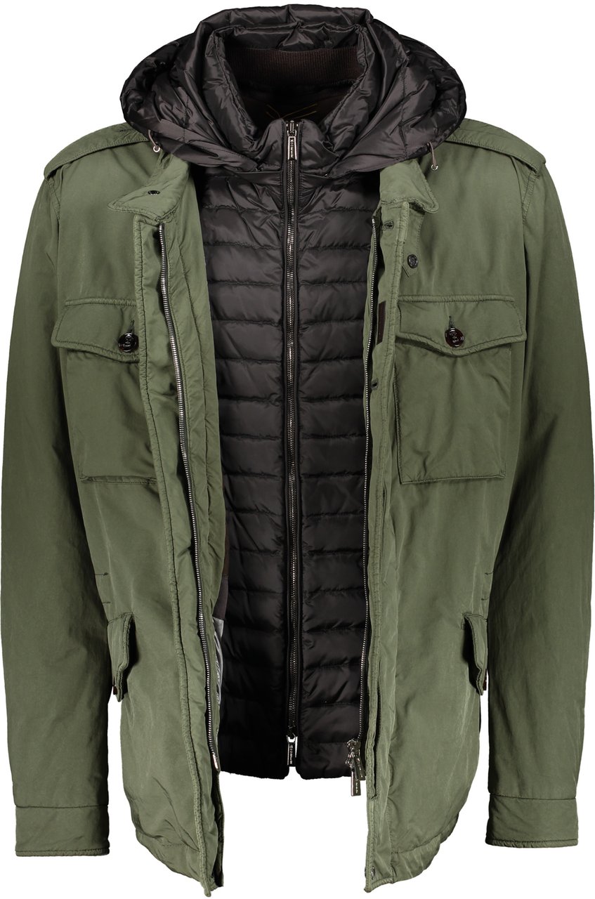 Moorer Olive green down jacket with hood and pockets Groen