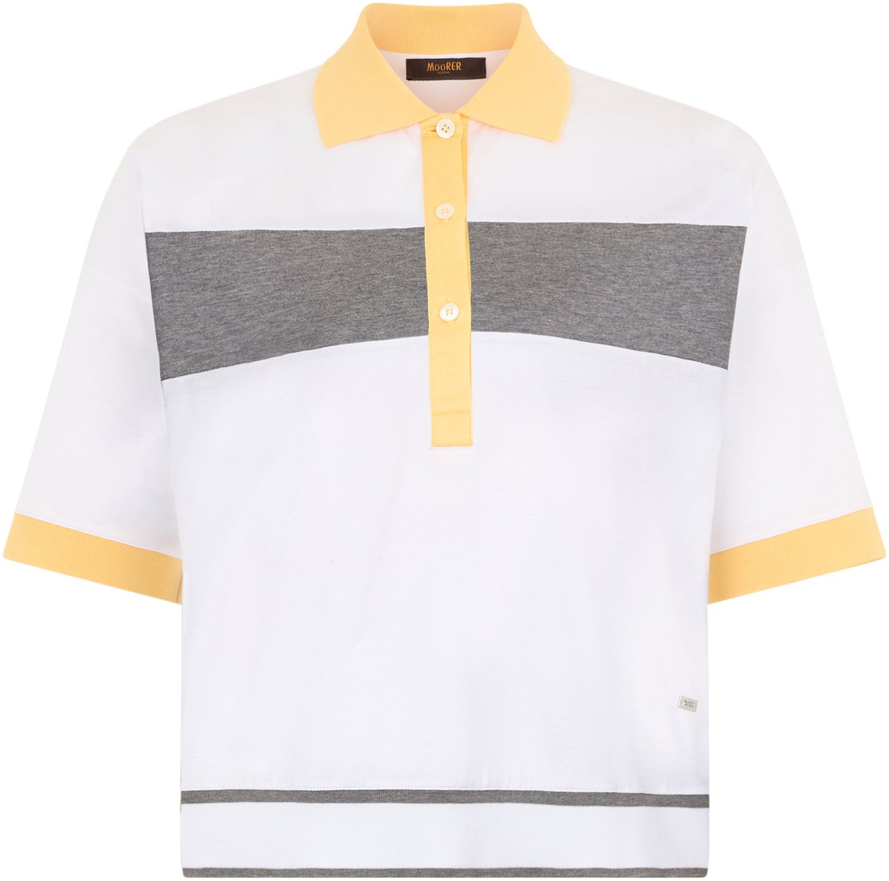 Moorer Modern white polo with a crop cut and short sleeves. Wit