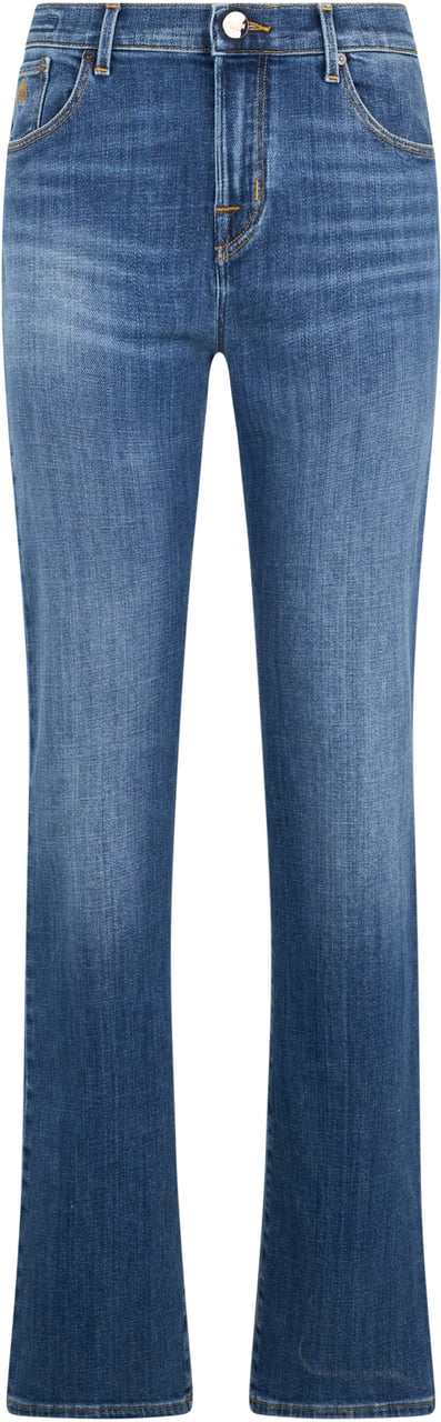 Moorer Blue denim flared pants with a high waist. Blauw