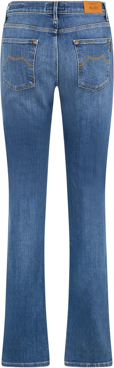 Moorer Blue denim flared pants with a high waist. Blauw