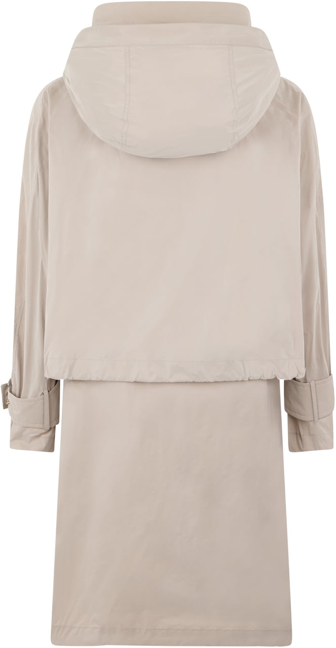 Moorer Beige long jacket with hood and modern zip closure Neutraal