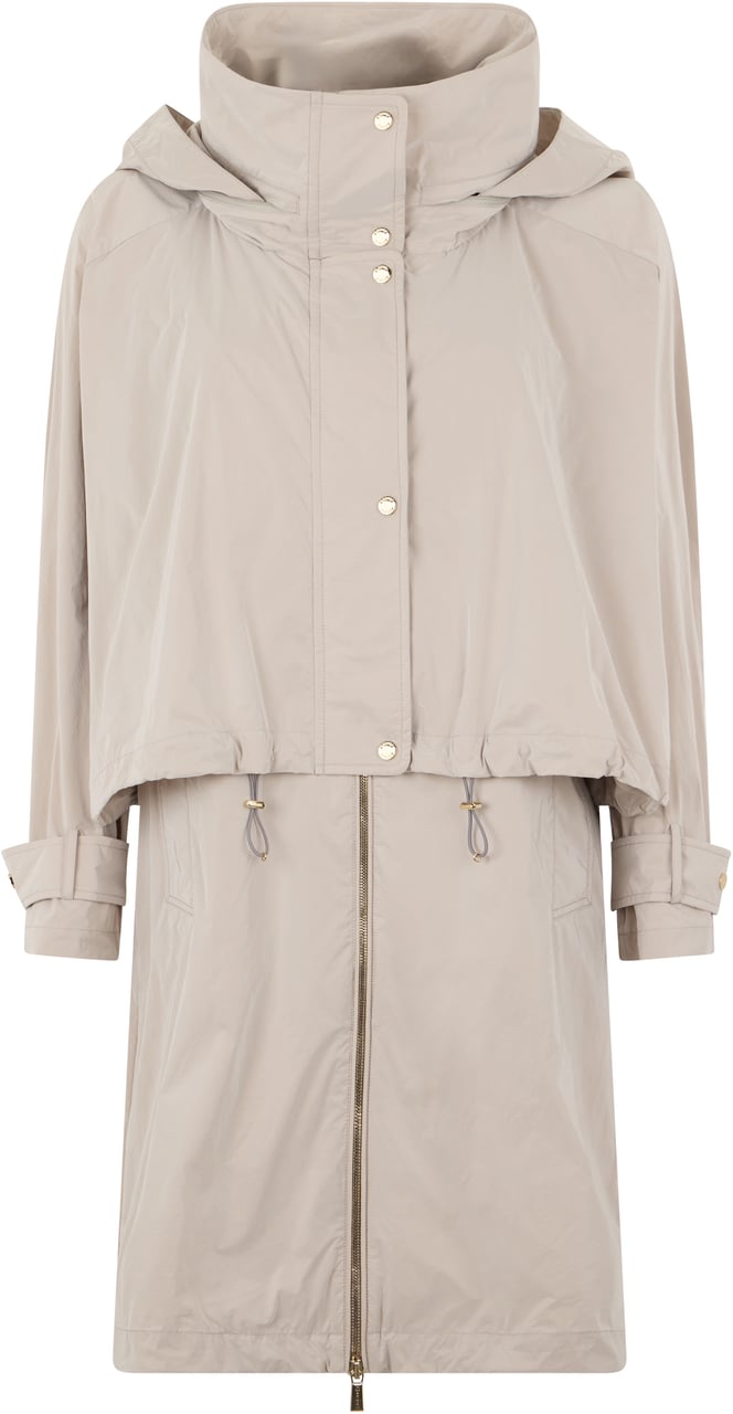 Moorer Beige long jacket with hood and modern zip closure Neutraal