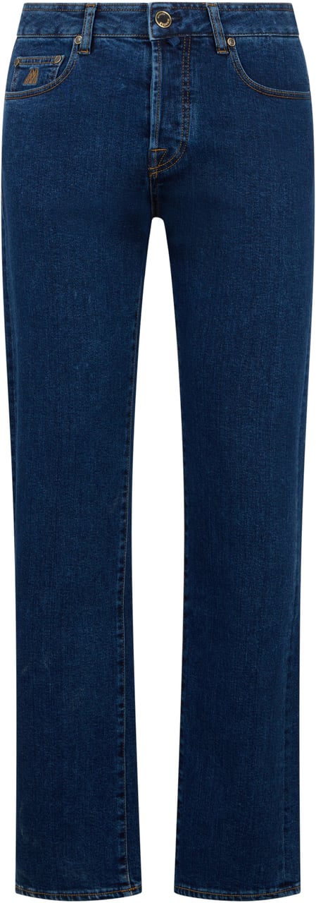 Moorer Dark blue jeans with a straight cut, casual and versatile. Blauw