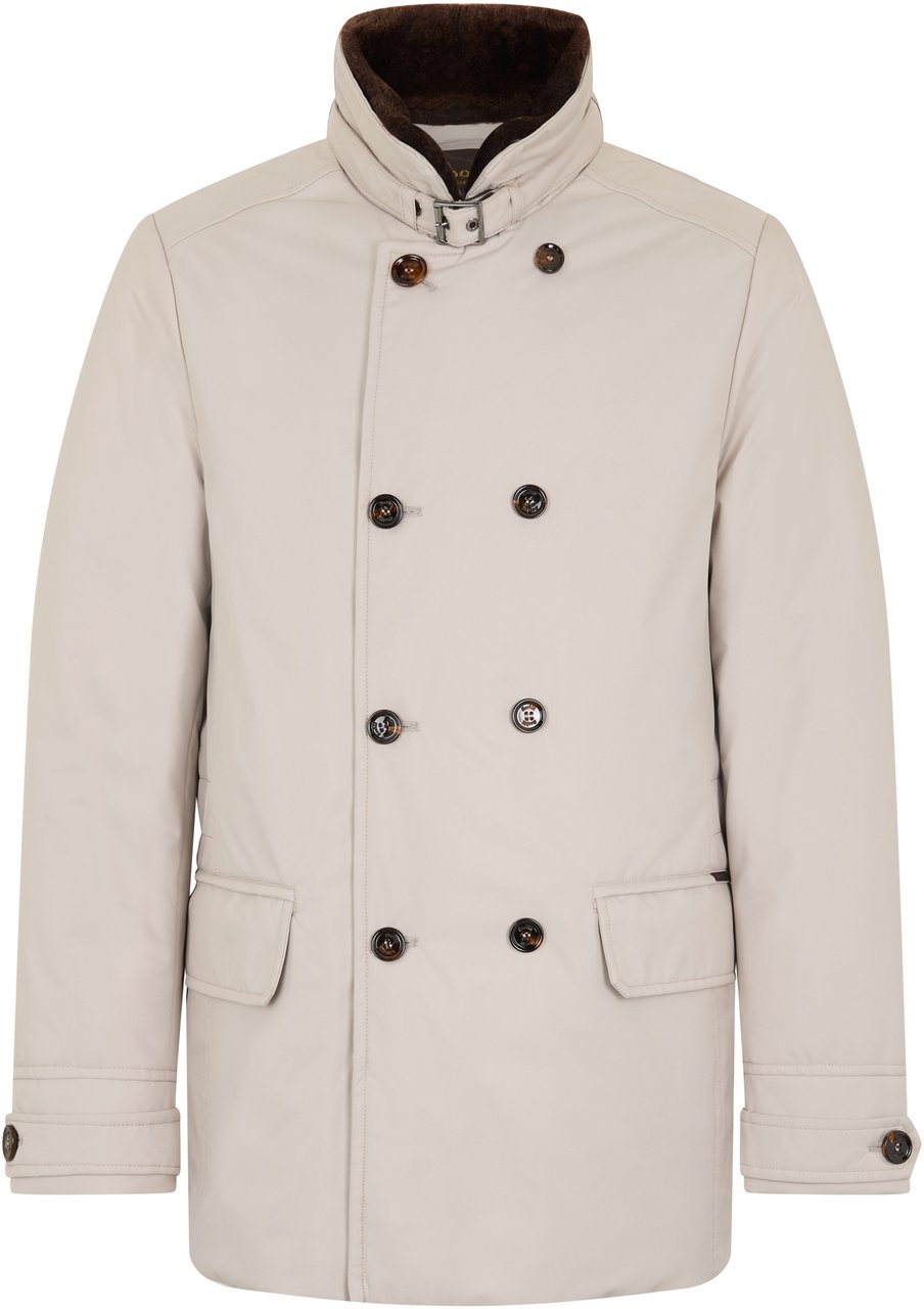 Moorer Sand-colored winter coat with double-breasted elegant. Neutraal