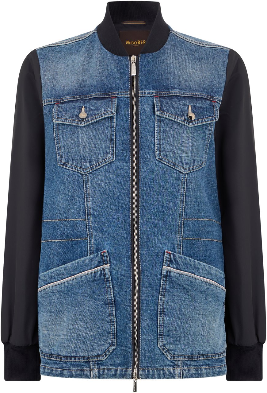 Moorer Light denim jacket with long sleeves. Blauw