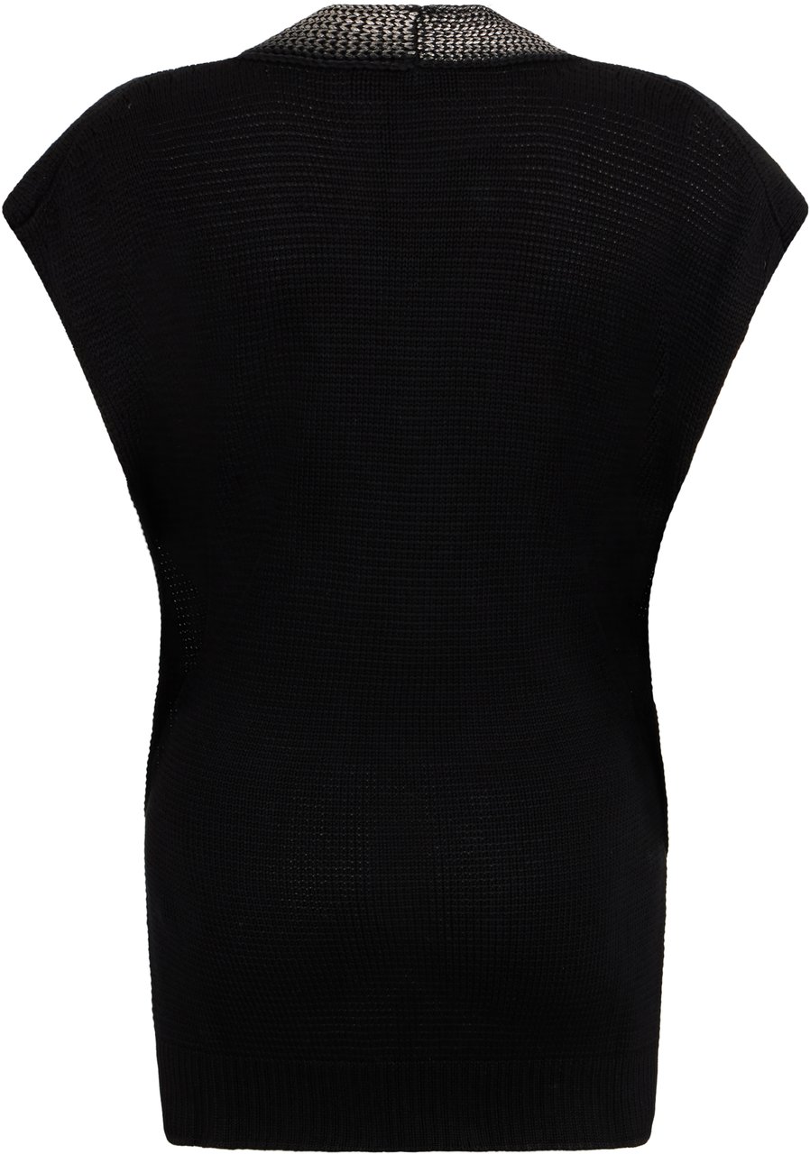 Moorer Black sweater without sleeves elegant with belt. Zwart