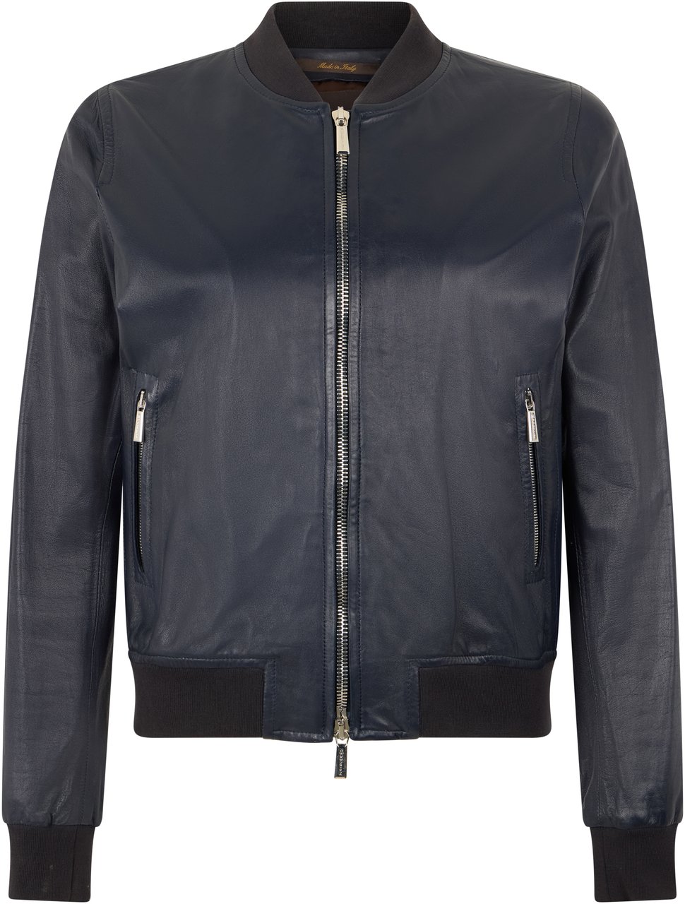 Moorer Blue leather jacket with zip and pockets Roze