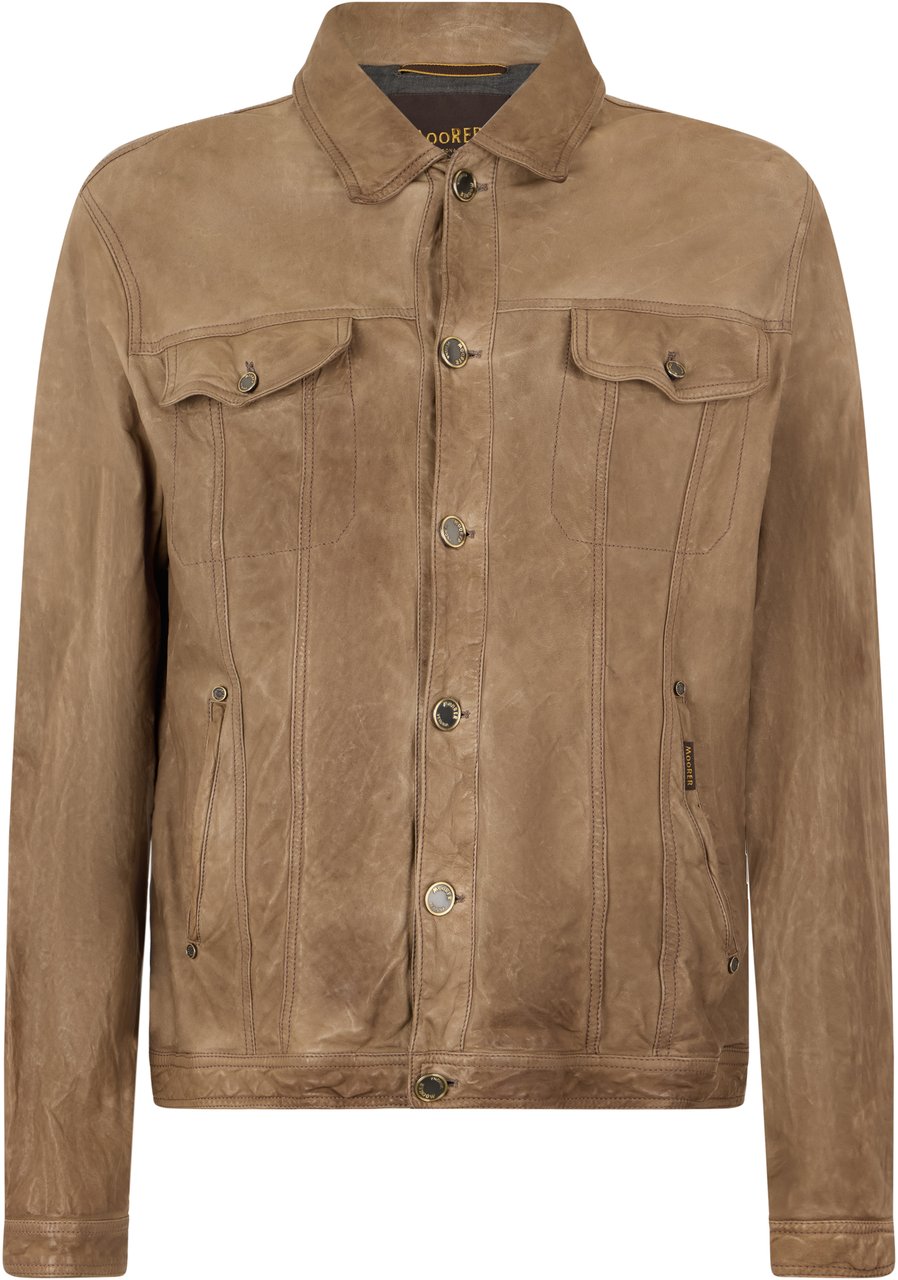 Moorer Beige casual jacket with buttons and pockets Bruin