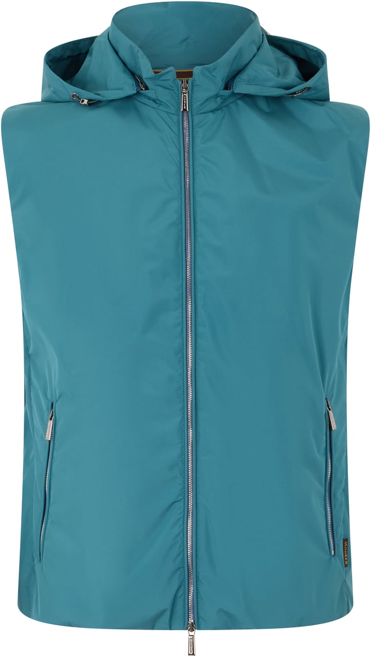 Moorer Light Turquoise Gilet with Hood and Pockets Blauw